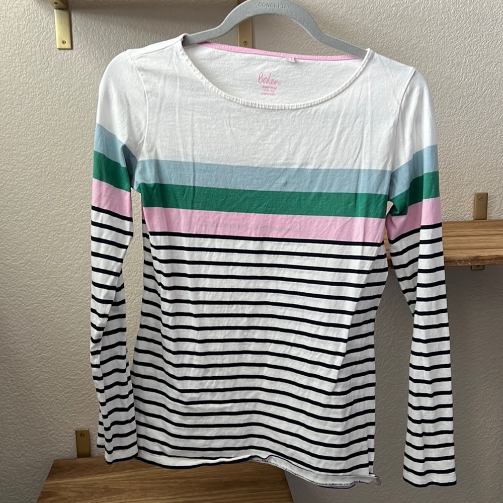 Boden striped Breton tee pink green black